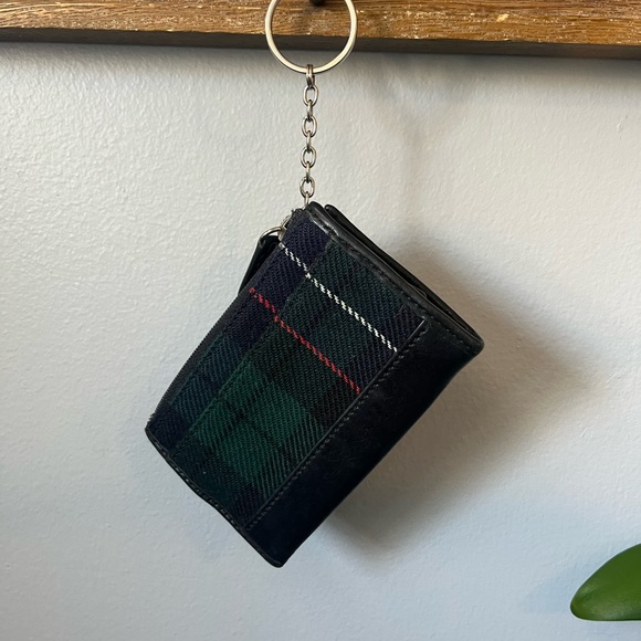 Coach Skinny Mini Wool Tartan Plaid Zip Card Case Keychain Black Leather - Picture 5 of 16